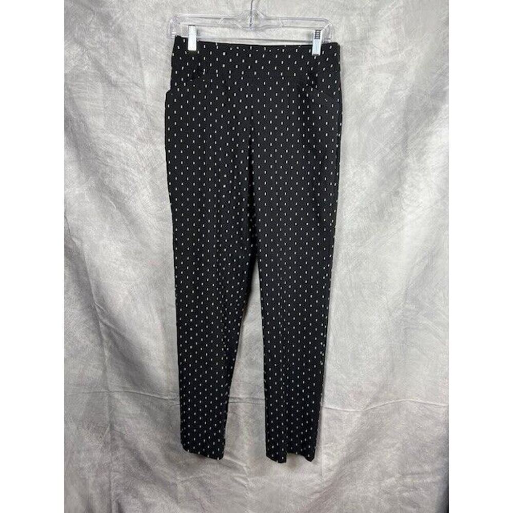 Talbots Pull On Viscose Straight Leg Black with White Embroidered Pants Sz 4 - Picture 2 of 7